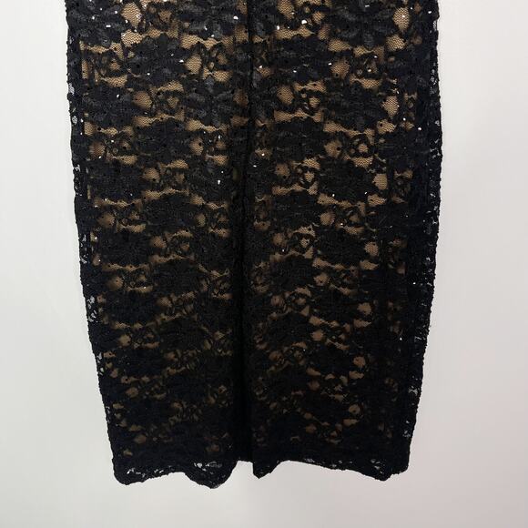 Connected Apparel 10 Black Illusion Lace Nude Cowl Back Sheath Cocktail Dress - Picture 7 of 11